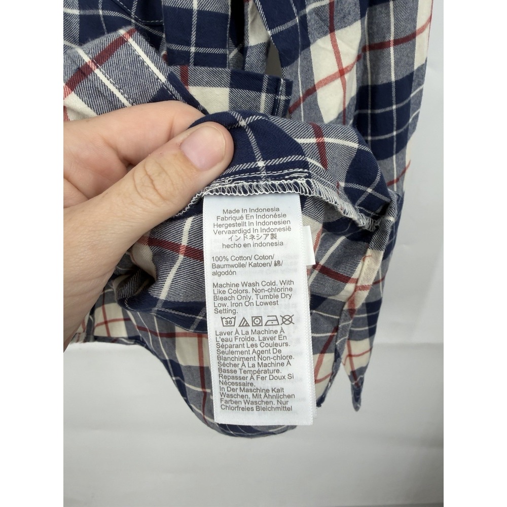 J. Crew‎ Factory Button Front Plaid Flannel Shirt Women L Blue Western Preppy - Picture 5 of 9